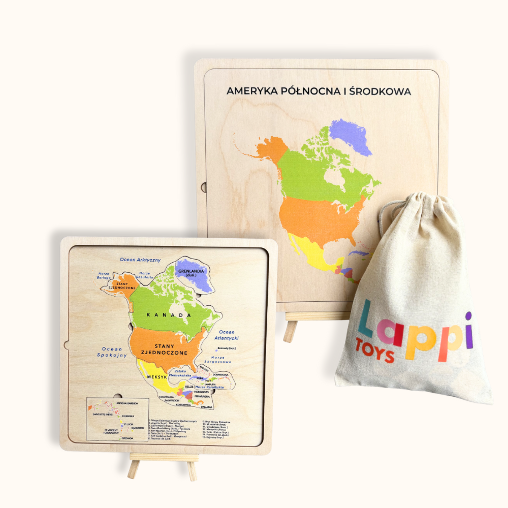 Drewniane układanki Montessori – Mapy kontynentów | Nauka Geografii i Flag | Edukacyjna Zabawka STEM