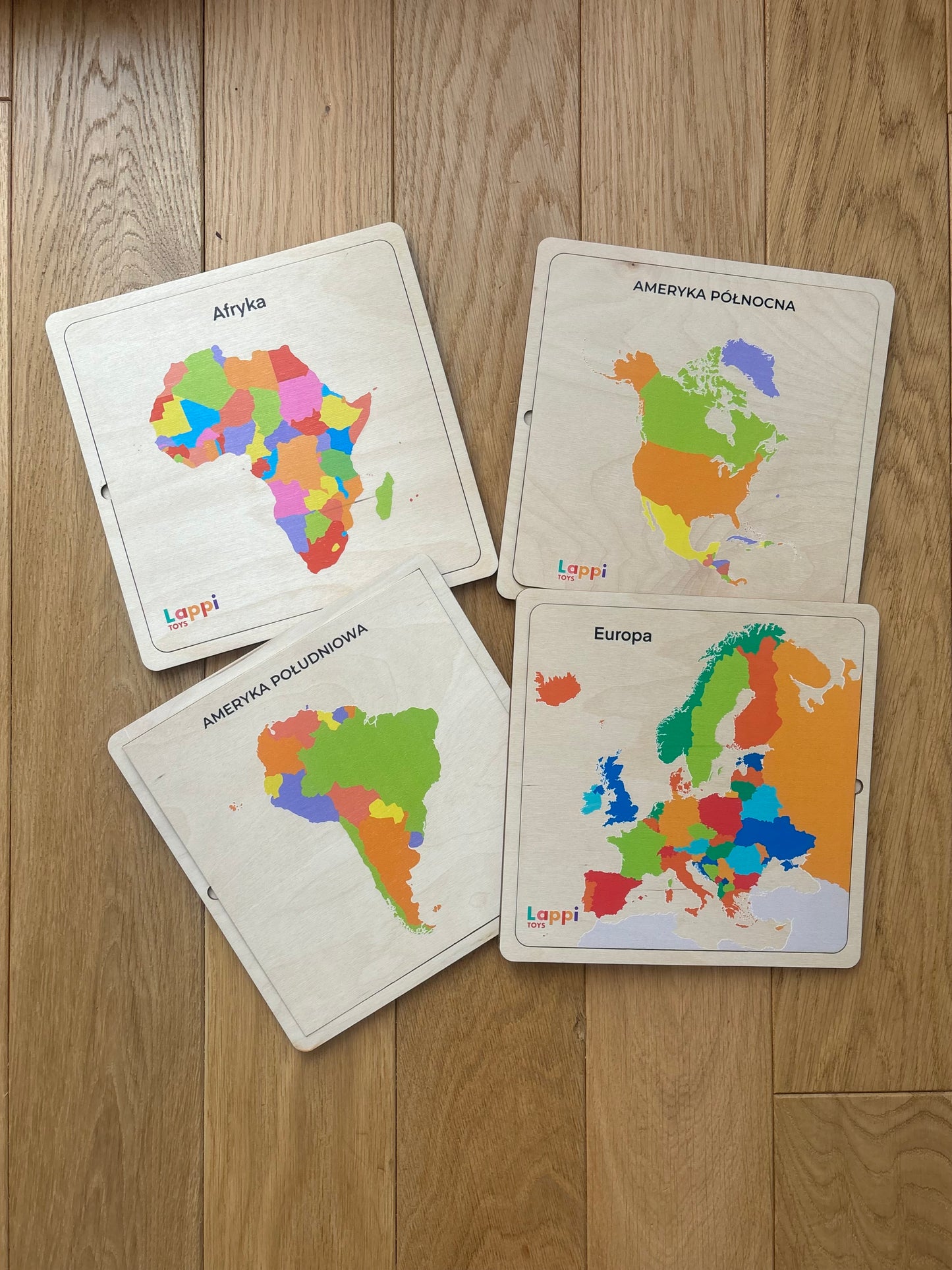 Drewniane układanki Montessori – Mapy kontynentów | Nauka Geografii i Flag | Edukacyjna Zabawka STEM