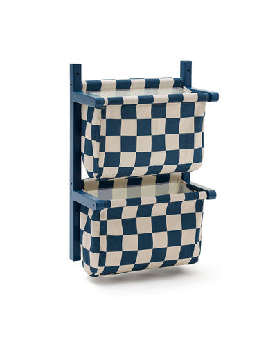 Kid's Concept - Półka ścienna materiałowa w szachownicę circus, check teal