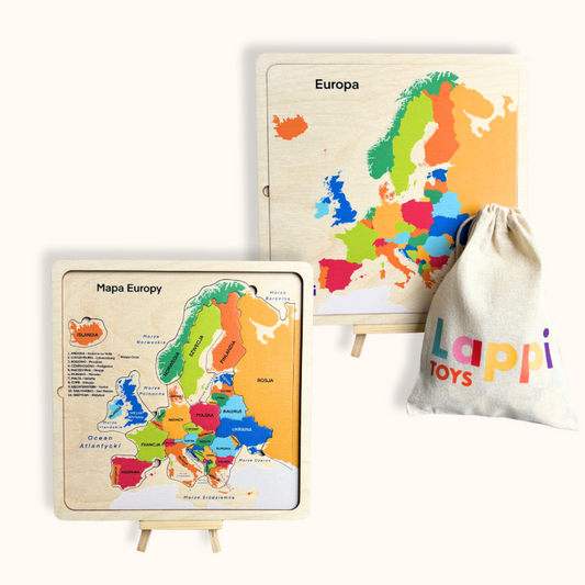 Drewniane układanki Montessori – Mapy kontynentów | Nauka Geografii i Flag | Edukacyjna Zabawka STEM