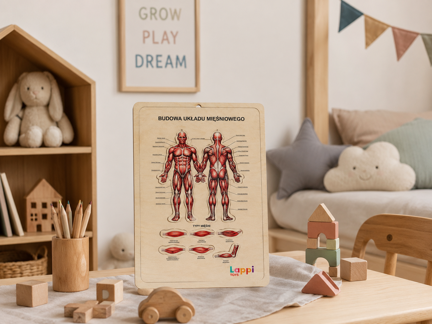 Budowa układu mięśniowego - drewniana układanka Montessori