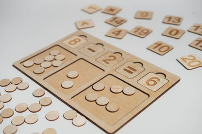 zestaw matematyczny, nauka liczenia, nauka cyfr, pomoc edukacyjna Montessori, drewniane cyfry, zabawka edukacyjna, nauka dodawania, nauka odejmowania, działania matematyczne dla dzieci, zabawka dla przedszkolaka, matematyka dla dzieci, prezent edukacyjny
